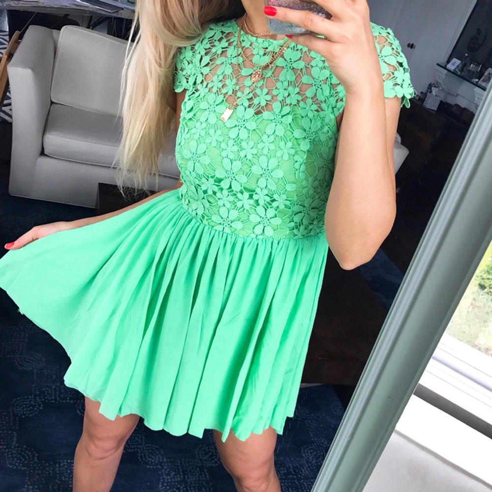 🆕 MINT GREEN PERFORATED FLIRTY MINI DRESS! - Picture 2 of 9